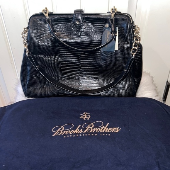 GORGEOUS classic semi vintage Brooks Brothers black textured leather handbag NWT
